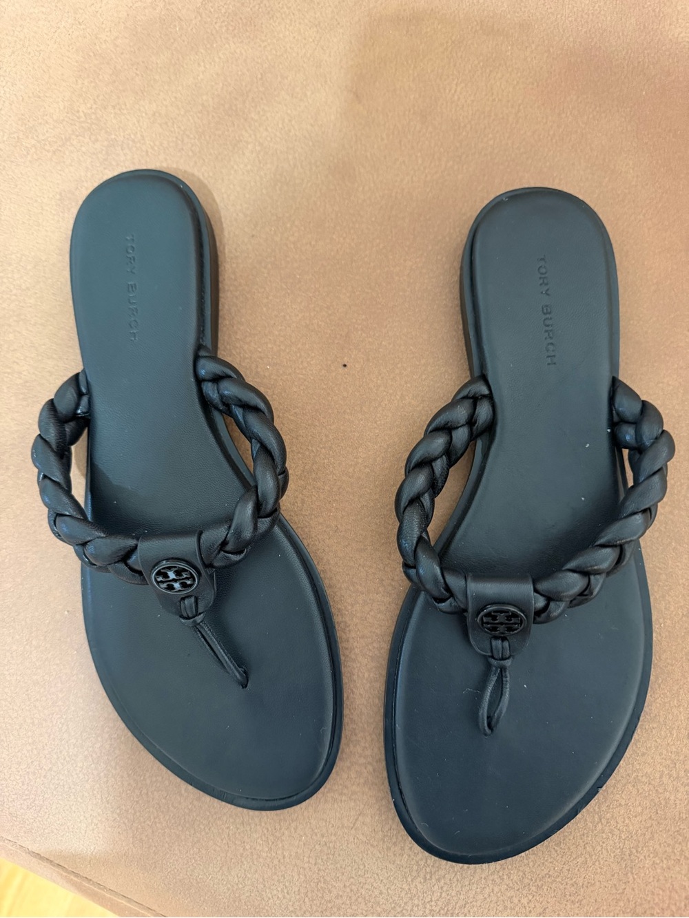 Tory Burch Black Braided Leather Flip Flop Sandals
